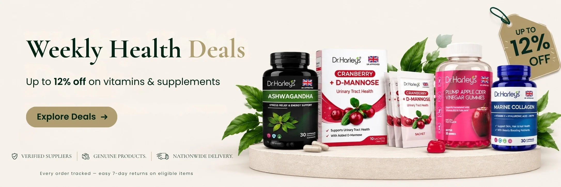 Weekly health deals — up to 12% off on vitamins and supplements. Verified suppliers, genuine products, nationwide delivery. Every order tracked, easy 7-day returns on eligible items. Explore deals.