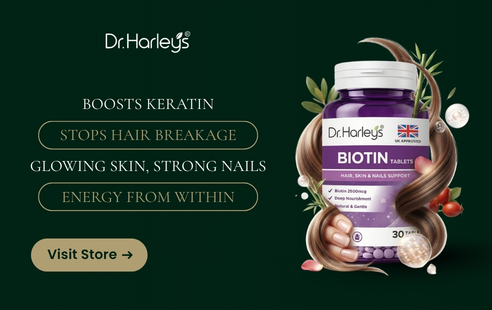 Dr. Harley's Biotin tablets — hair, skin and nails support. Visit store.